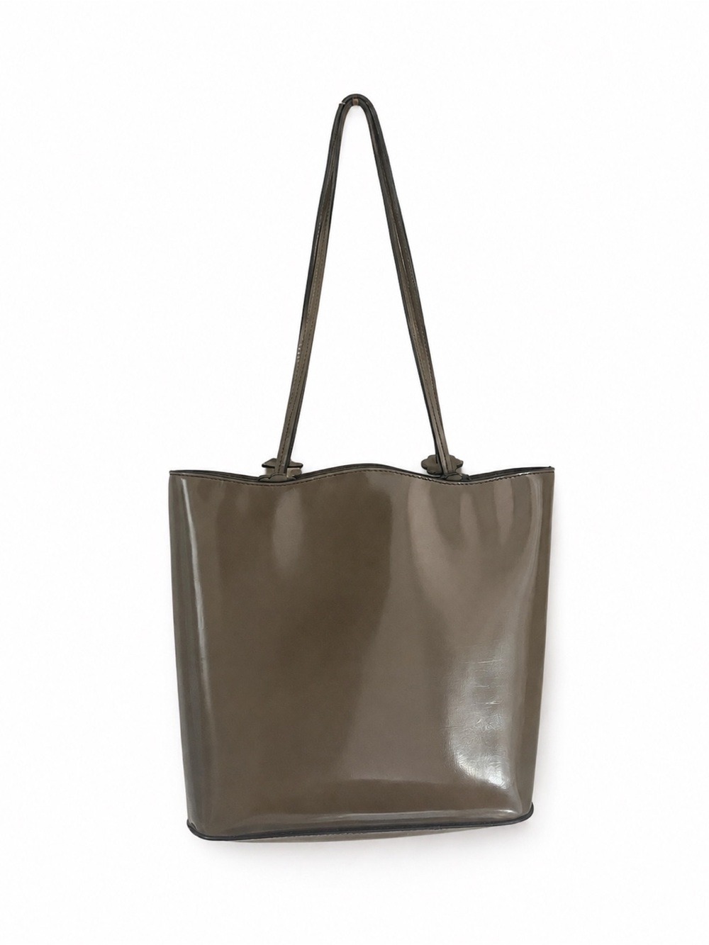 Vintage patent Furla tote bag olive taupe classic CBK 90’s